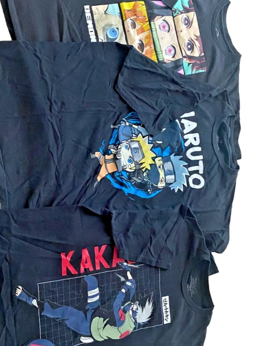 Collection of 3x Black Y2K Anime Tees Naruto / Demon Slayer Bundle